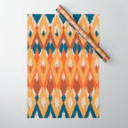Boho Art, Geometric, Ikat Pattern, Blue, Orange, Yellow Wrapping Paper Gallery Image 1