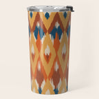 Boho Art, Geometric, Ikat Pattern, Blue, Orange, Yellow Travel Mug Gallery Image 2