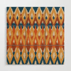 Boho Art, Geometric, Ikat Pattern, Blue, Orange, Yellow Wood Wall Art Gallery Image 1