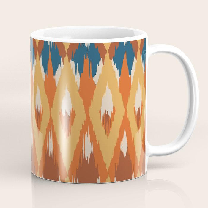 Boho Art, Geometric, Ikat Pattern, Blue, Orange, Yellow Coffee Mug Gallery Image 1