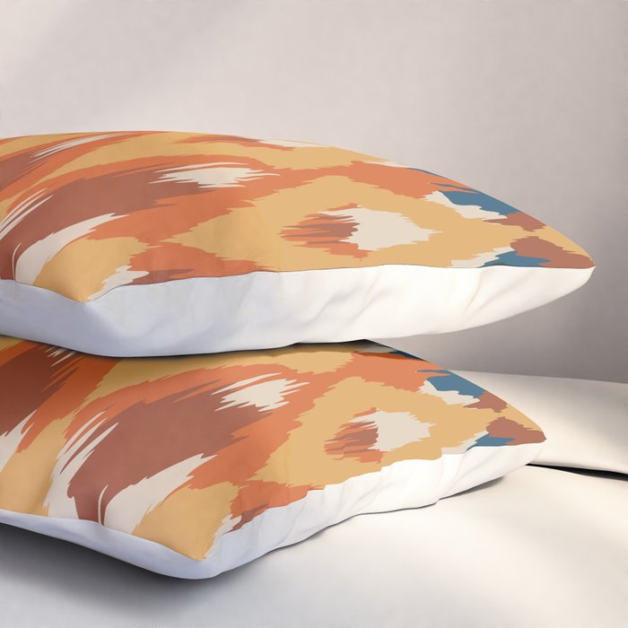 Boho Art, Geometric, Ikat Pattern, Blue, Orange, Yellow Pillow Sham Gallery Image 3