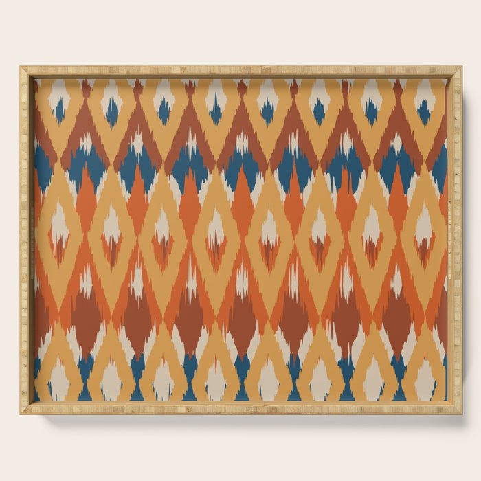 Boho Art, Geometric, Ikat Pattern, Blue, Orange, Yellow Serving Tray Gallery Image 1