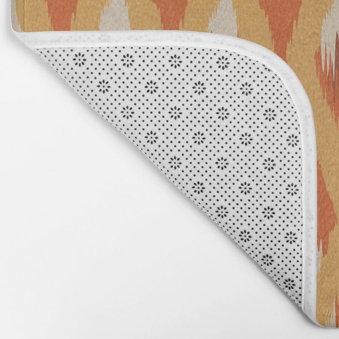 Boho Art, Geometric, Ikat Pattern, Blue, Orange, Yellow Bath Mat Gallery Image 2
