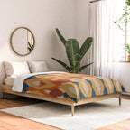 Boho Art, Geometric, Ikat Pattern, Blue, Orange, Yellow Comforter Gallery Image 2
