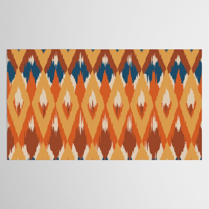 Boho Art, Geometric, Ikat Pattern, Blue, Orange, Yellow Tablecloth Gallery Image 2