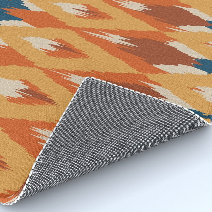 Boho Art, Geometric, Ikat Pattern, Blue, Orange, Yellow Rug Gallery Image 4