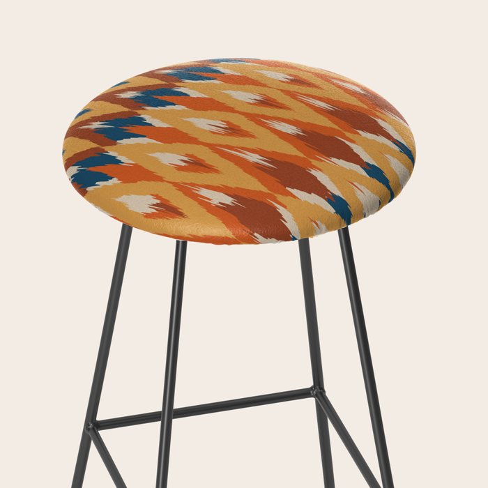 Boho Art, Geometric, Ikat Pattern, Blue, Orange, Yellow Stool Gallery Image 2