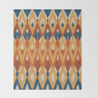 Boho Art, Geometric, Ikat Pattern, Blue, Orange, Yellow Throw Blanket Gallery Image 2