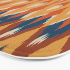 Boho Art, Geometric, Ikat Pattern, Blue, Orange, Yellow Bath Mat Gallery Image 3