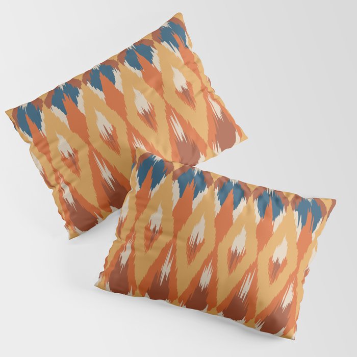 Boho Art, Geometric, Ikat Pattern, Blue, Orange, Yellow Pillow Sham Gallery Image 3