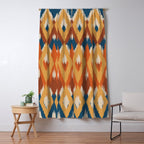 Boho Art, Geometric, Ikat Pattern, Blue, Orange, Yellow Window Curtain Gallery Image 5