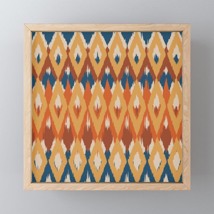 Boho Art, Geometric, Ikat Pattern, Blue, Orange, Yellow Mini Art Print Gallery Image 1