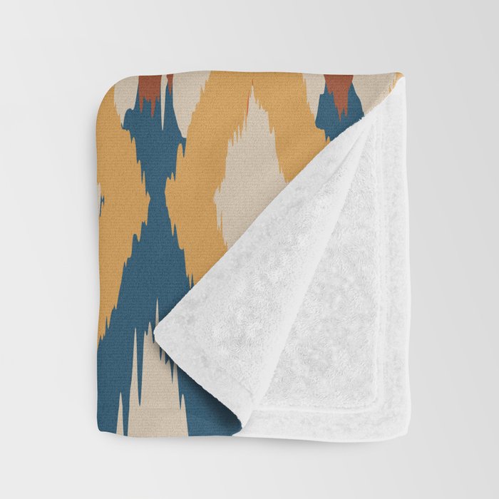 Boho Art, Geometric, Ikat Pattern, Blue, Orange, Yellow Throw Blanket Gallery Image 3