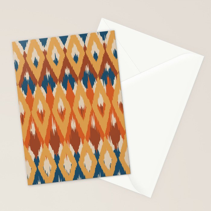 Boho Art, Geometric, Ikat Pattern, Blue, Orange, Yellow Stationery Card Gallery Image 2