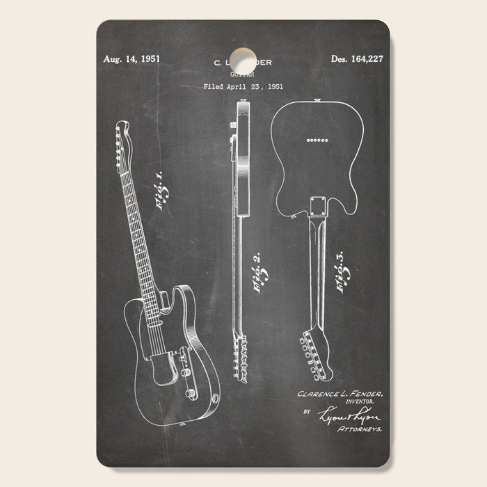Electric Guitar Patent - Guitar Player Art - Black Chalkboard Cutting Board Gallery Image 1