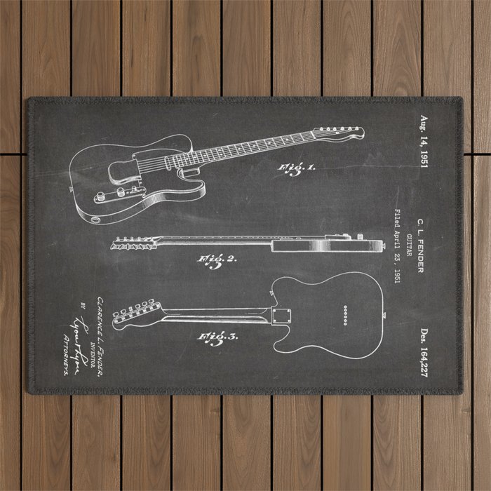 Electric Guitar Patent - Guitar Player Art - Black Chalkboard Outdoor Rug Gallery Image 1
