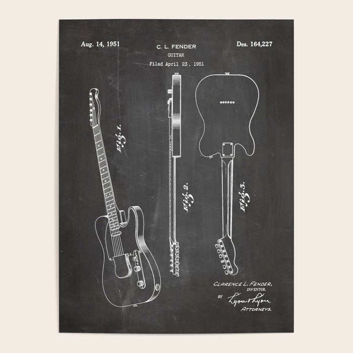 Electric Guitar Patent - Guitar Player Art - Black Chalkboard Poster Gallery Image 4