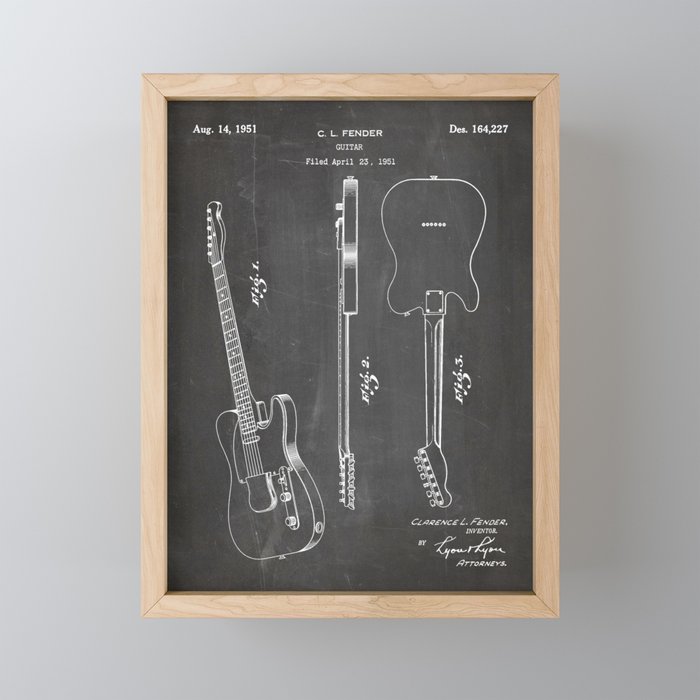Electric Guitar Patent - Guitar Player Art - Black Chalkboard Mini Art Print Gallery Image 1