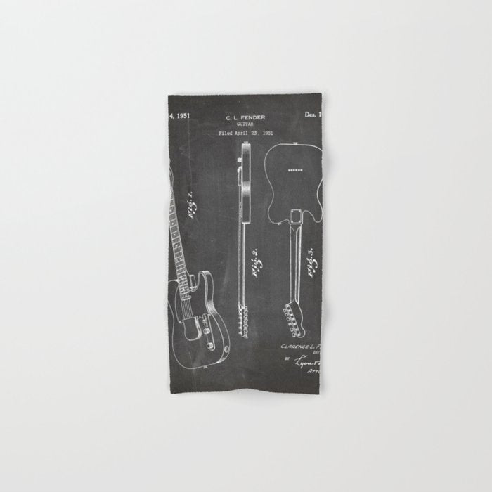 Electric Guitar Patent - Guitar Player Art - Black Chalkboard Towels Gallery Image 1