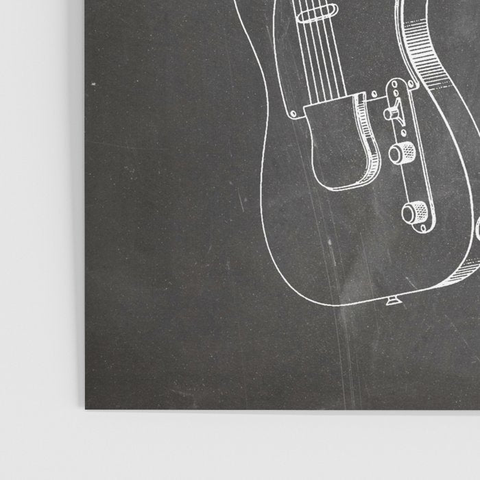 Electric Guitar Patent - Guitar Player Art - Black Chalkboard Poster Gallery Image 3