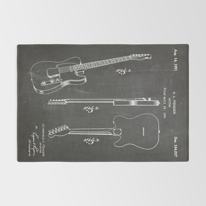 Electric Guitar Patent - Guitar Player Art - Black Chalkboard Rug Gallery Image 2