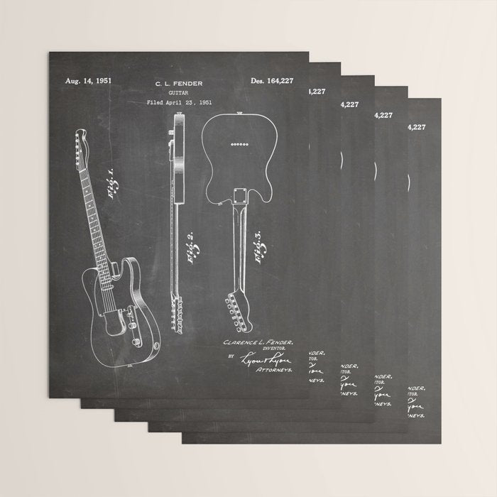 Electric Guitar Patent - Guitar Player Art - Black Chalkboard Wrapping Paper Gallery Image 3