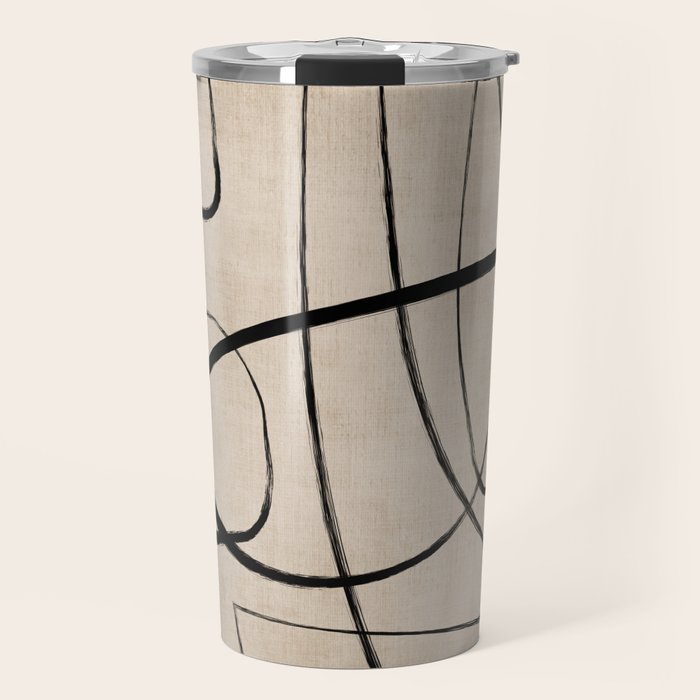 Black Beige Abstract Line Art Rich Texture Travel Mug Gallery Image 1