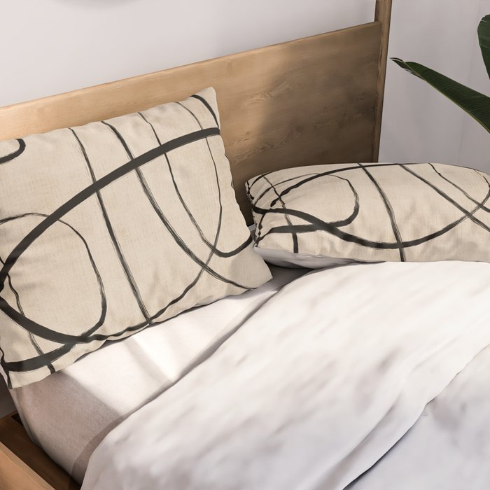 Black Beige Abstract Line Art Rich Texture Pillow Sham Gallery Image 2