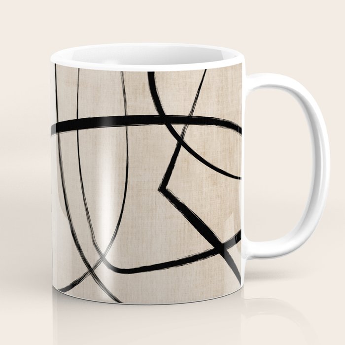 Black Beige Abstract Line Art Rich Texture Coffee Mug Gallery Image 1
