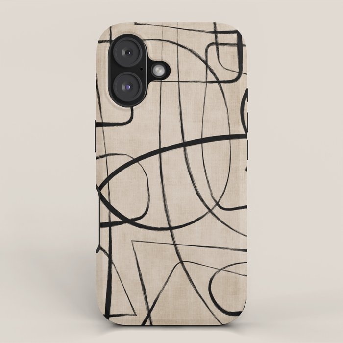 Black Beige Abstract Line Art Rich Texture iPhone Case Gallery Image 1