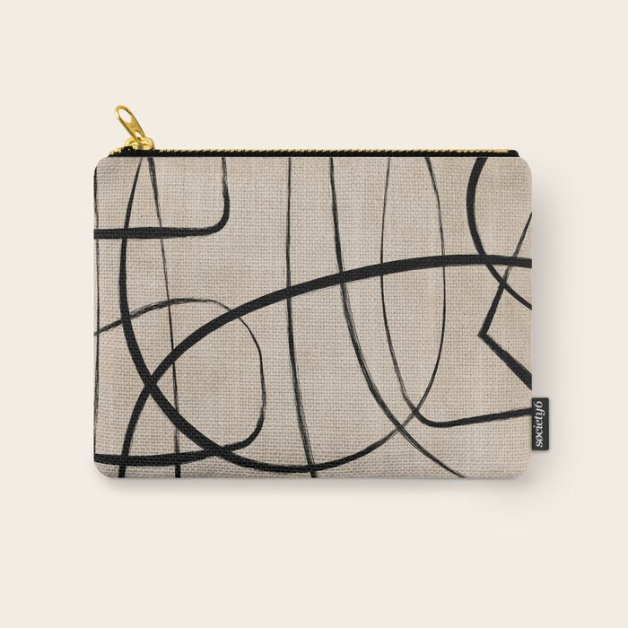 Black Beige Abstract Line Art Rich Texture Carry All Pouch Gallery Image 1