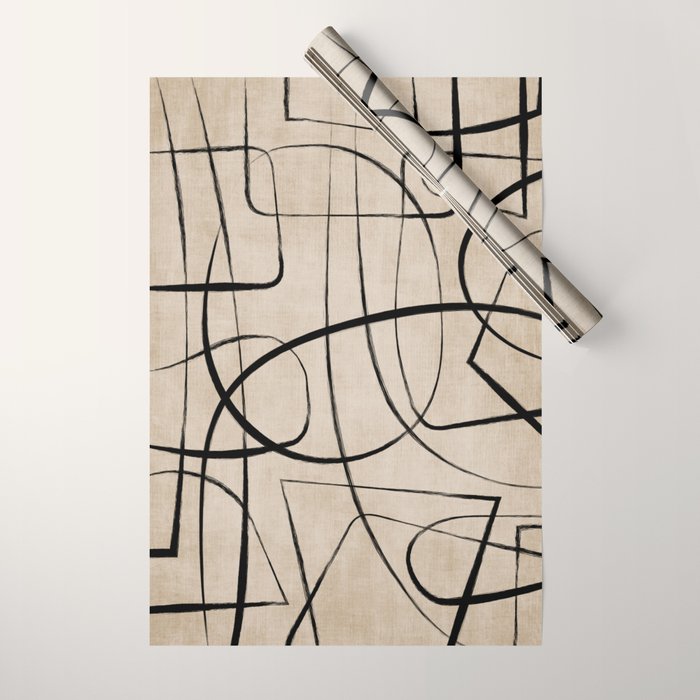 Black Beige Abstract Line Art Rich Texture Wrapping Paper Gallery Image 1