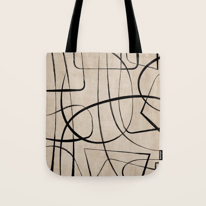 Black Beige Abstract Line Art Rich Texture Tote Bag Gallery Image 1