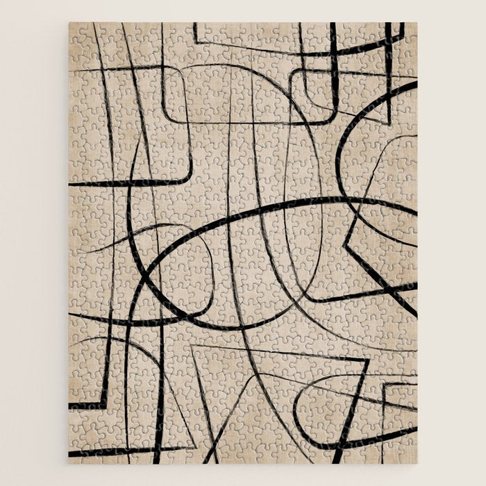 Black Beige Abstract Line Art Rich Texture Jigsaw Puzzle Gallery Image 1