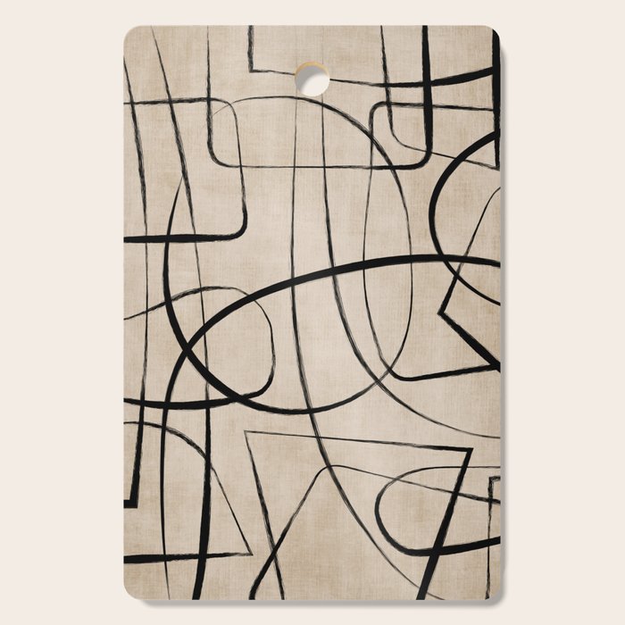 Black Beige Abstract Line Art Rich Texture Cutting Board Gallery Image 1