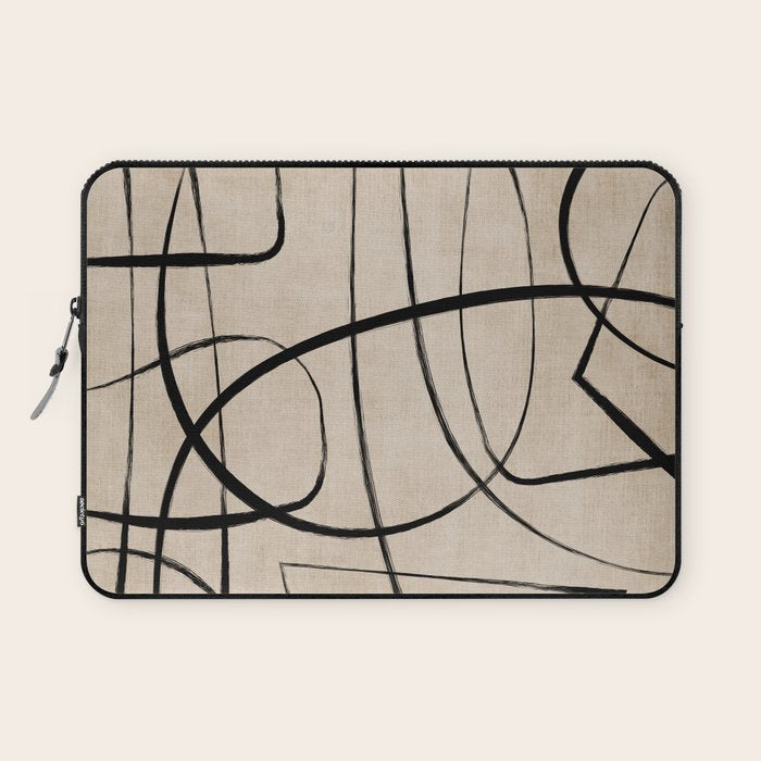 Black Beige Abstract Line Art Rich Texture Laptop Sleeve Gallery Image 1
