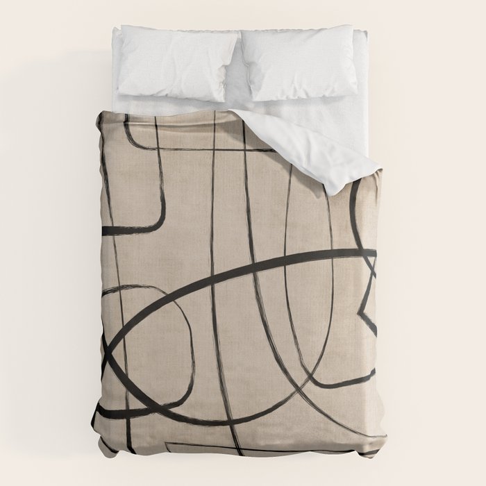 Black Beige Abstract Line Art Rich Texture Duvet Cover Gallery Image 1