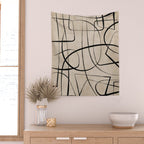 Black Beige Abstract Line Art Rich Texture Wall Tapestry Gallery Image 2