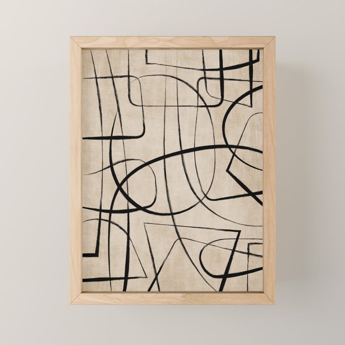 Black Beige Abstract Line Art Rich Texture Mini Art Print Gallery Image 1