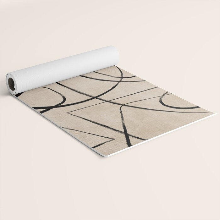 Black Beige Abstract Line Art Rich Texture Yoga Mat Gallery Image 2