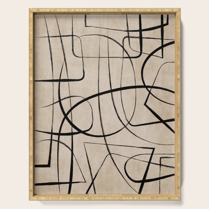 Black Beige Abstract Line Art Rich Texture Serving Tray Gallery Image 1