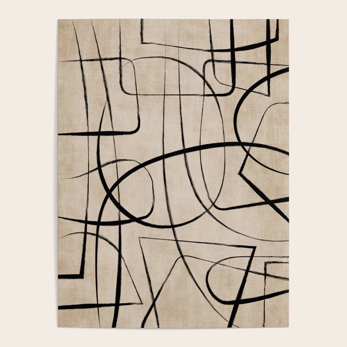 Black Beige Abstract Line Art Rich Texture Poster Gallery Image 1