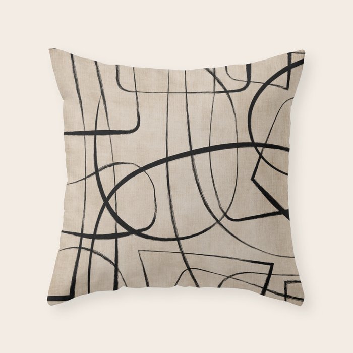 Black Beige Abstract Line Art Rich Texture Throw Pillow Gallery Image 6