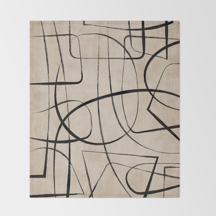 Black Beige Abstract Line Art Rich Texture Throw Blanket Gallery Image 2