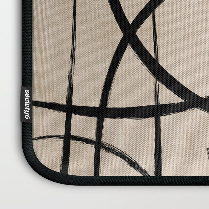 Black Beige Abstract Line Art Rich Texture Laptop Sleeve Gallery Image 3