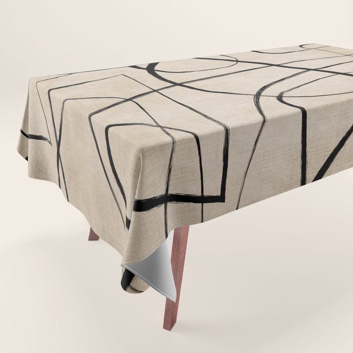 Black Beige Abstract Line Art Rich Texture Tablecloth