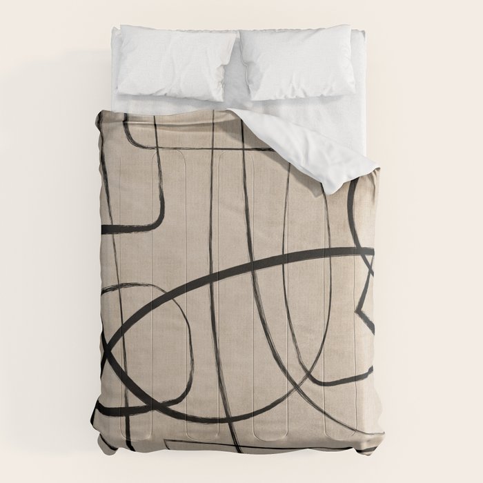 Black Beige Abstract Line Art Rich Texture Comforter Gallery Image 6