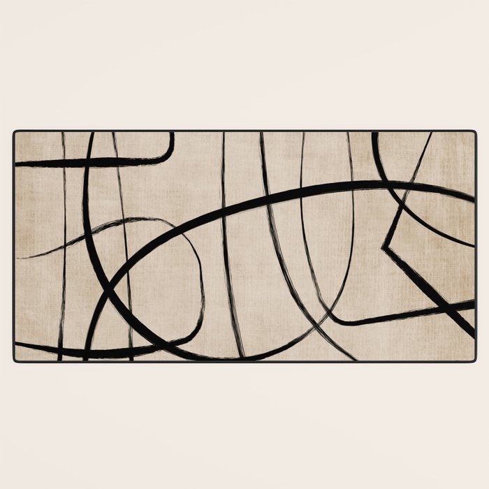 Black Beige Abstract Line Art Rich Texture Desk Mat Gallery Image 3