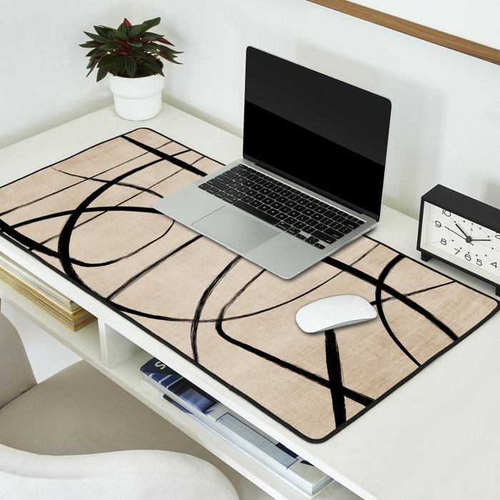 Black Beige Abstract Line Art Rich Texture Desk Mat Gallery Image 2