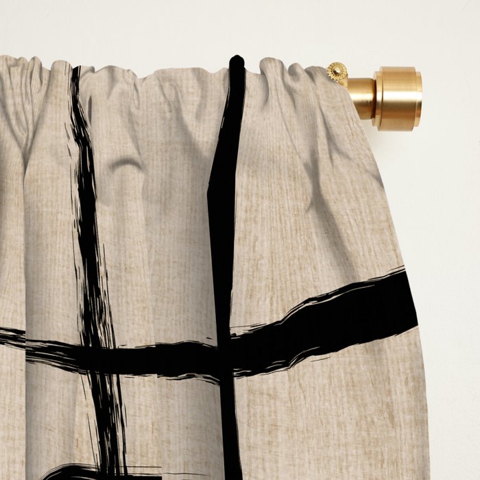 Black Beige Abstract Line Art Rich Texture Window Curtain Gallery Image 2